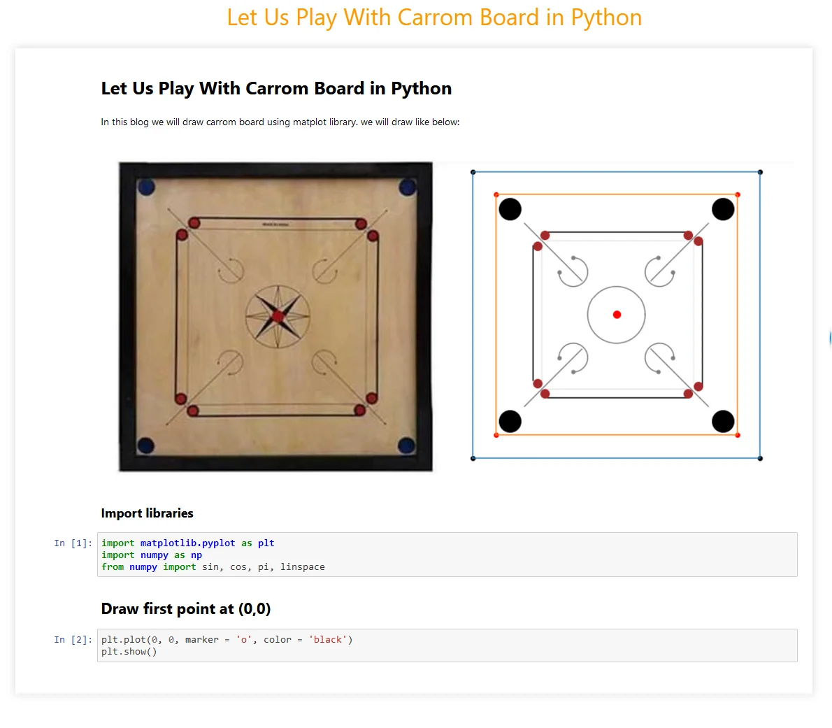A carrom board drawn by a student in Python