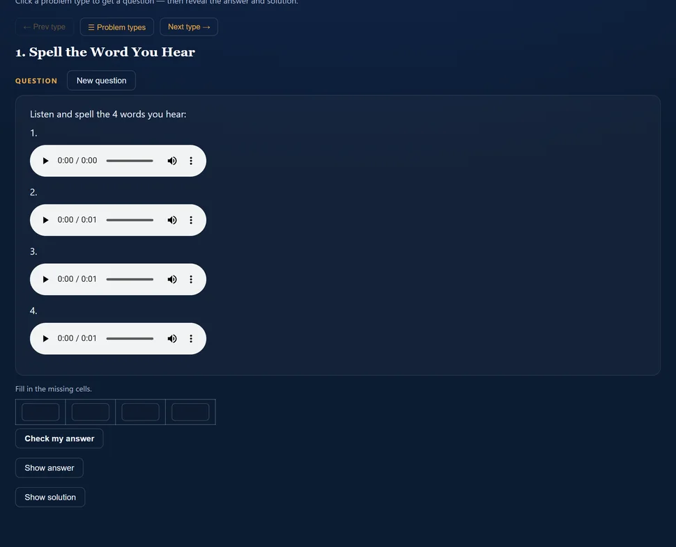 English spelling with real word audio on the Xcelvations platform